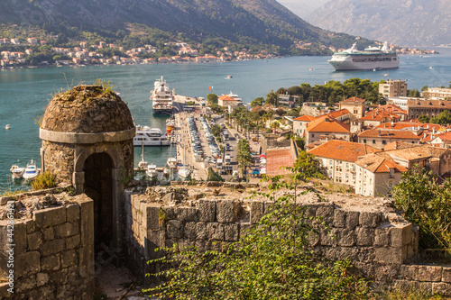 View of the Old Town of Kotor from the bastion of the Kotor Fortress. Montenegro 