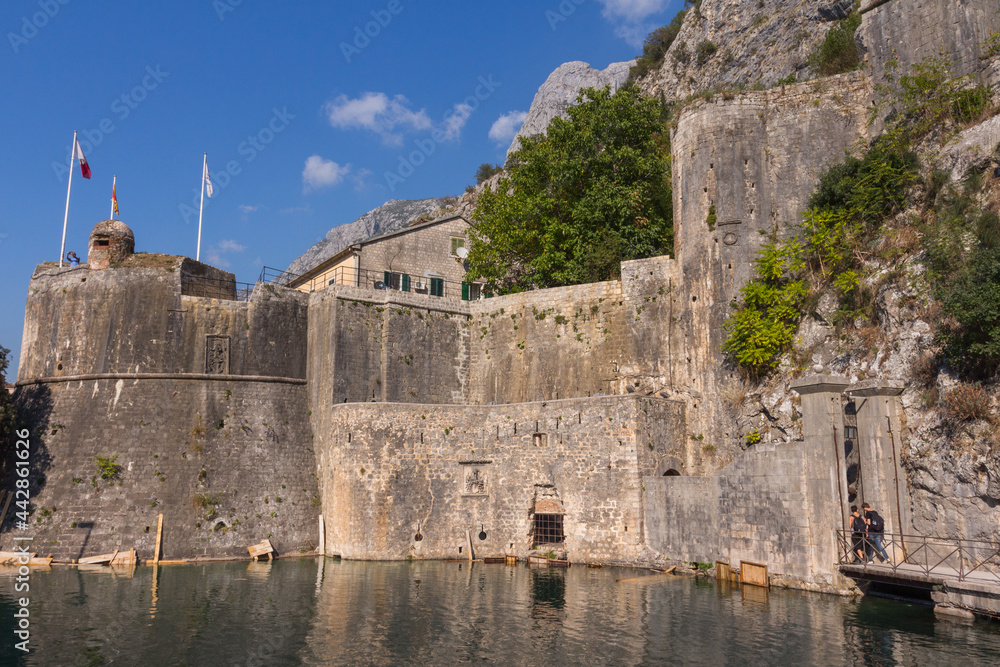 View of the historic protective Gurdiс Bastion in the Old Town of Kotor. Montenegro 