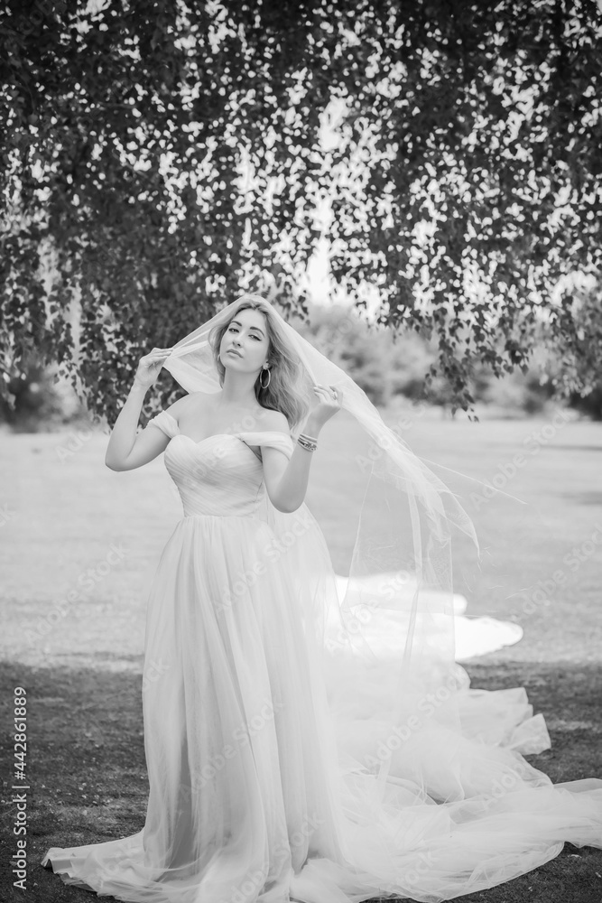Elegant European bride in turquoise dress, fancy bridal collection, dress for wedding Elegant European bride in turquoise dress, fancy bridal collection, dress for wedding
