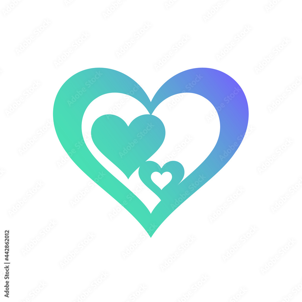 Blue heart logo symbol vector. Three love heart shape inside. Family symbol with heart Blue heart logo symbol vector. Three love heart shape inside. Family symbol with heart