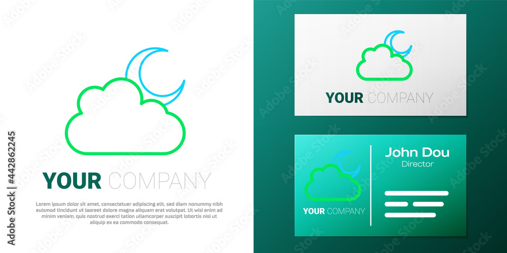 Line Cloud with moon icon isolated on white background. Cloudy night sign. Sleep dreams symbol. Night or bed time sign. Colorful outline concept. Vector
