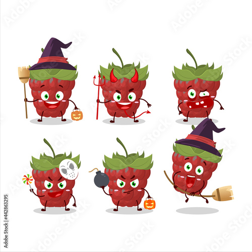 Halloween expression emoticons with cartoon character of raspberry