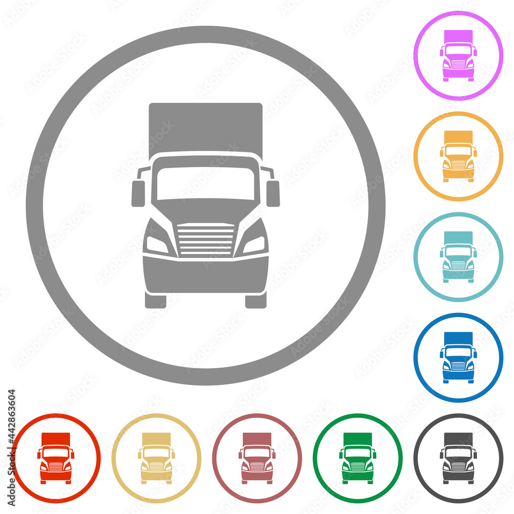 Truck front view flat icons with outlines Truck front view flat icons with outlines