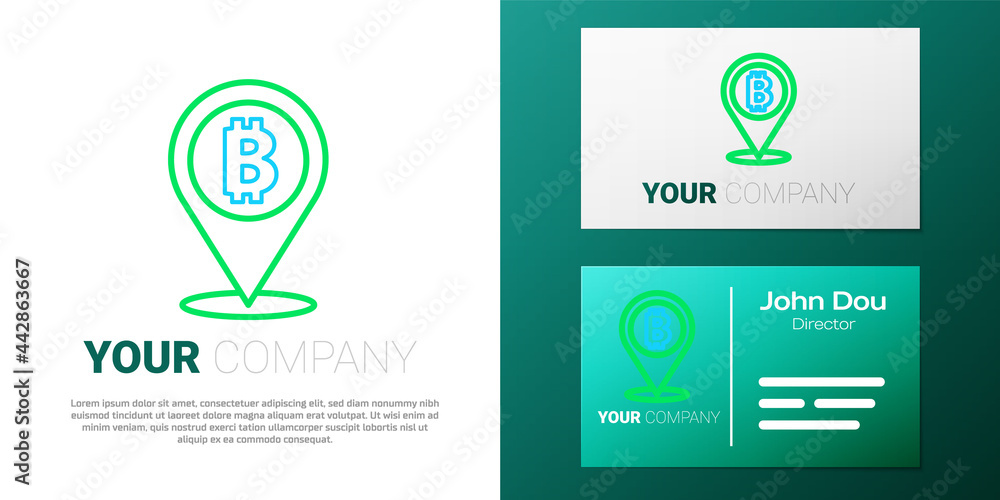 Line Location bitcoin icon isolated on white background. Physical bit coin. Blockchain based secure crypto currency. Colorful outline concept. Vector Line Location bitcoin icon isolated on white background. Physical bit coin. Blockchain based secure crypto currency. Colorful outline concept. Vector