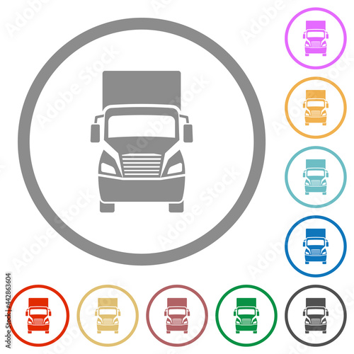 Truck front view flat icons with outlines