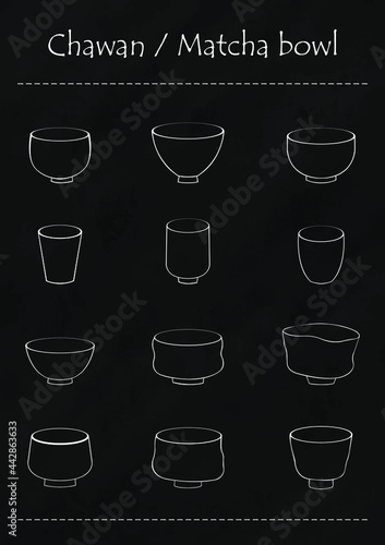 Chawan or matcha tea bowl doodle vector for decoration on traditional Japanese tea ceremony.