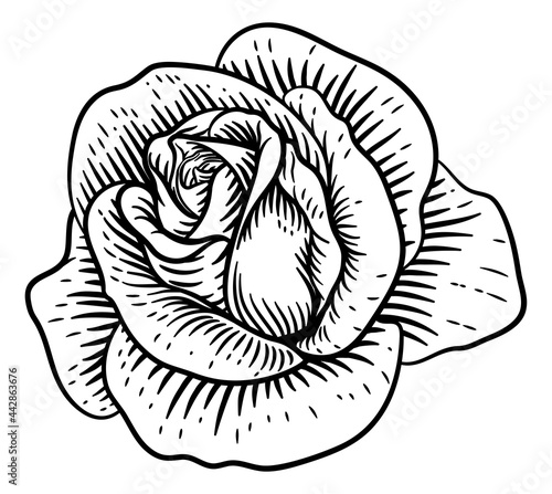 Rose Flower Vintage Woodcut...