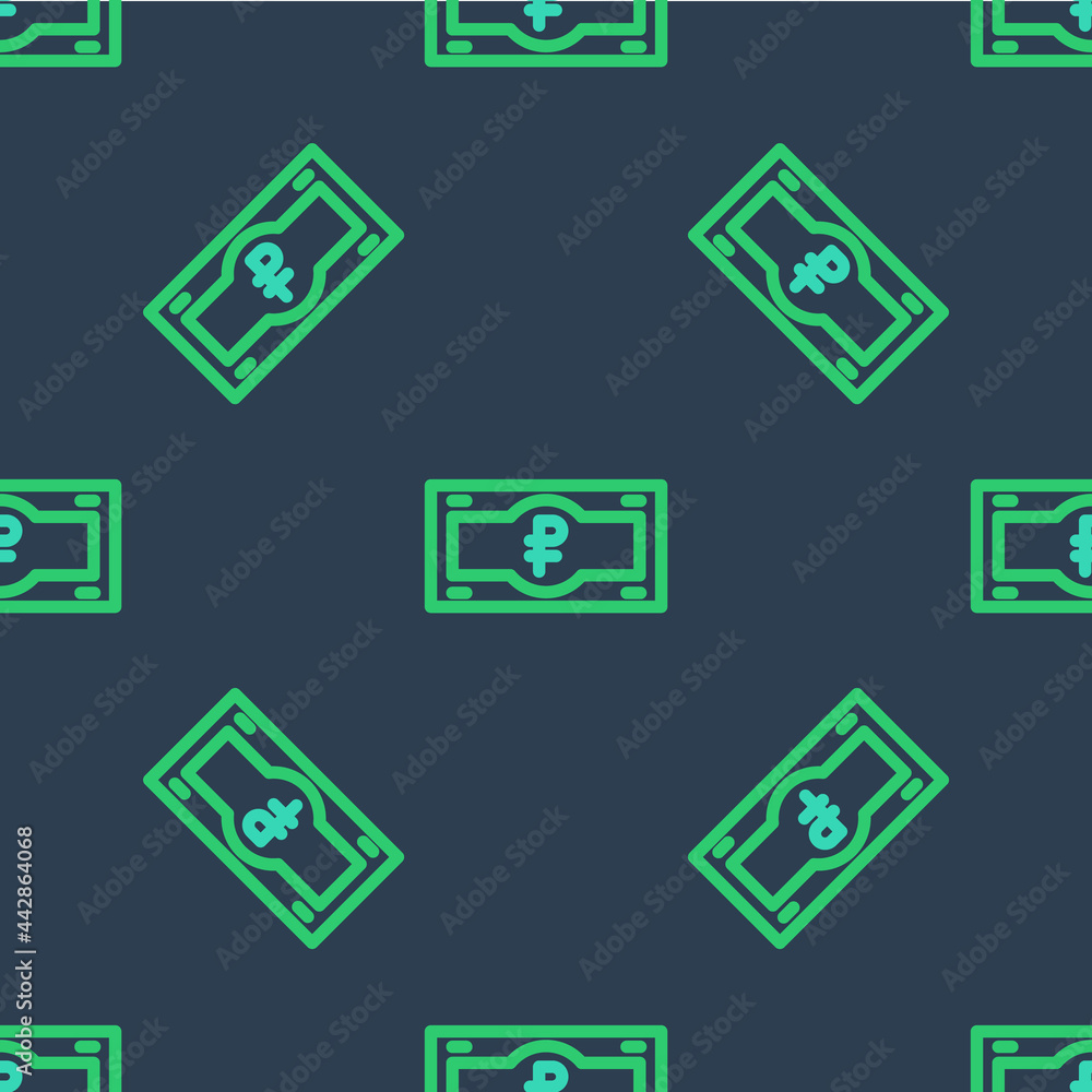 Line Russian ruble banknote icon isolated seamless pattern on blue background. Vector Line Russian ruble banknote icon isolated seamless pattern on blue background. Vector
