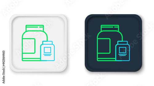Line Sports nutrition bodybuilding proteine power drink and food icon isolated on white background. Colorful outline concept. Vector