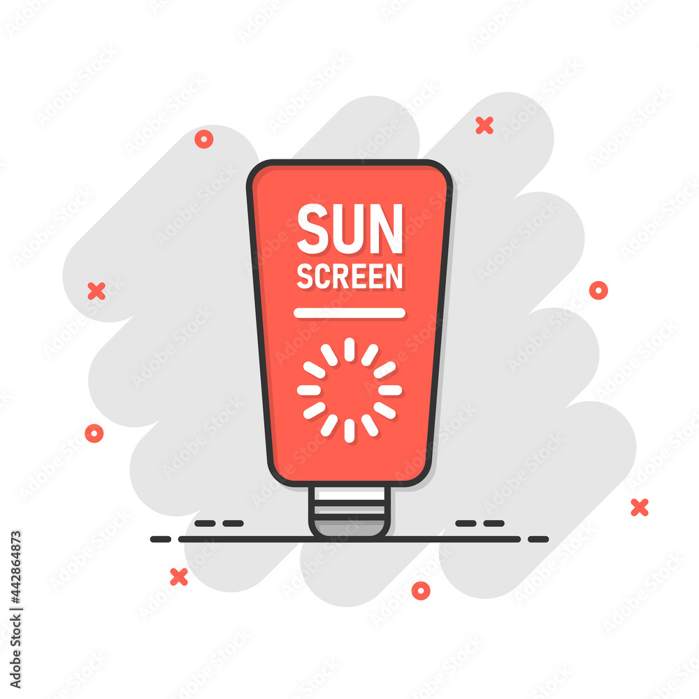 Fototapeta premium Sun protection icon in flat style. Sunblock cream vector illustration on white isolated background. Spf care business concept.