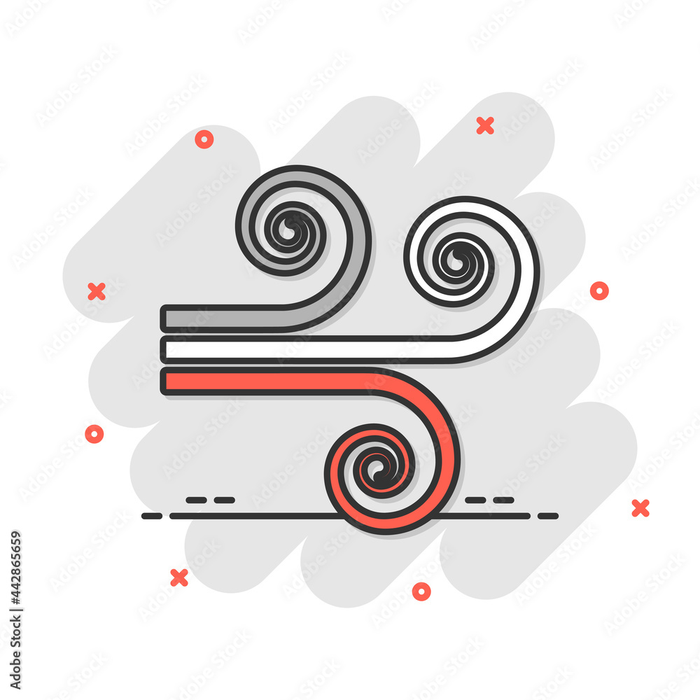 Obraz premium Wind icon in flat style. Air vector illustration on white isolated background. Breeze business concept.