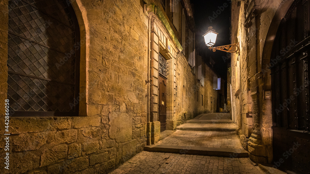 Fototapeta premium Beautiful old village of Sarlat la Caneda at night in France