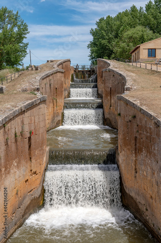 Canal de castilla locks as it passes through Palencia in Castilla y Leon, Spain
