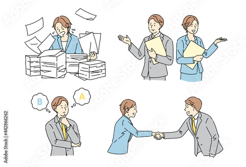 ビジネスシーン、イラストセット、ビジネスマン、ビジネスパーソン