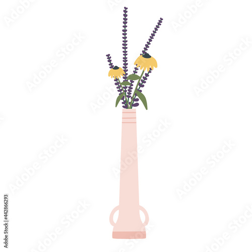 Beautiful blooming composition with leaves and stem isolated on white. Flowering plants and herbs.