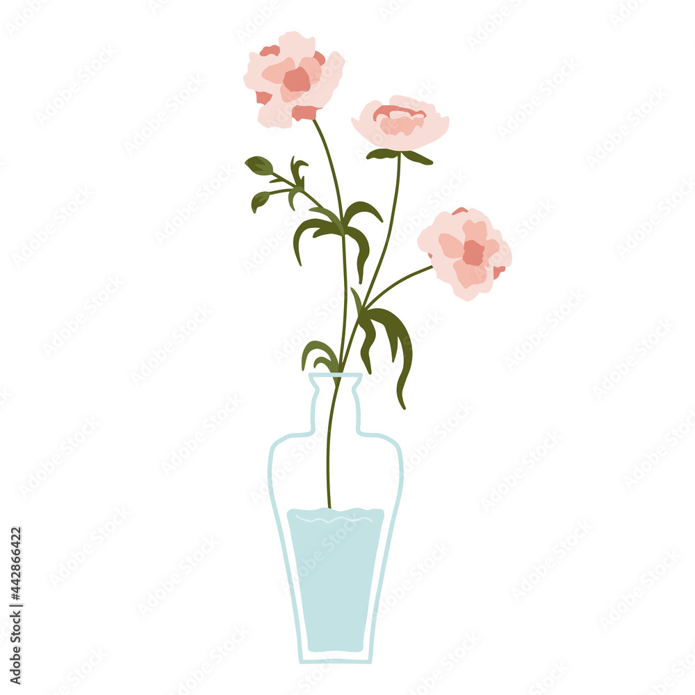 Obraz premium Beautiful blooming composition with leaves and stem isolated on white. Flowering plants and herbs.