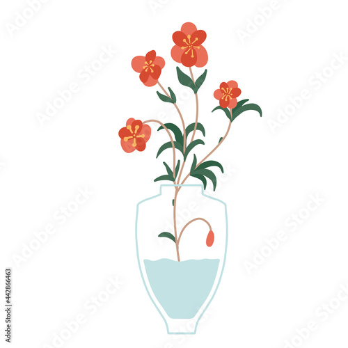 Beautiful blooming composition with leaves and stem isolated on white. Flowering plants and herbs.