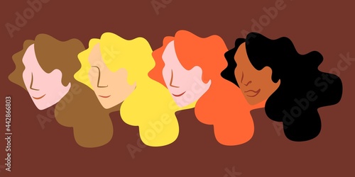 Women are feminists. Feminism. Self-love. Love for your body. We are all beautiful. Different beauty. Different skin and hair color. Light skin. Dark skin. Mulattoes. Blonds and redheads. Fair-haired 