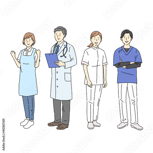 医療関係者、人物イラストセット、医者、看護師、介護福祉士、作業療法士