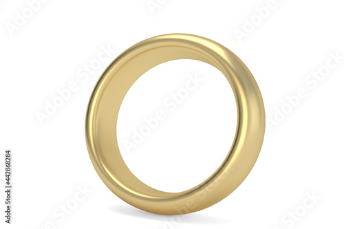 One gold ring on white background.3D illustration.