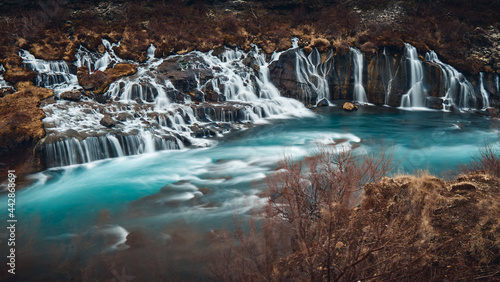 Fototapeta Naklejka Na Ścianę i Meble -  The Landscape of Hraunfossar Waterfall, Iceland