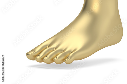 A gold foot on white background. 3D rendering. 3D illustration.