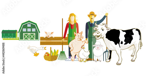 Farmer mit seinen Tieren Illustration