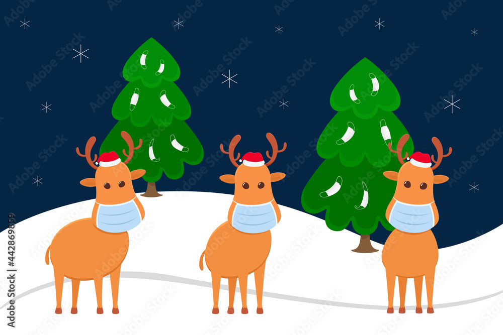 Reindeers in face masks. Vector illustration. Reindeers in face masks. Vector illustration.