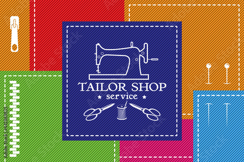 Tailor shop service. Repair and sewing of clothes. Trendy concept style