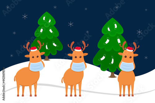 Reindeers in face masks. Vector illustration. © Vector DSGNR