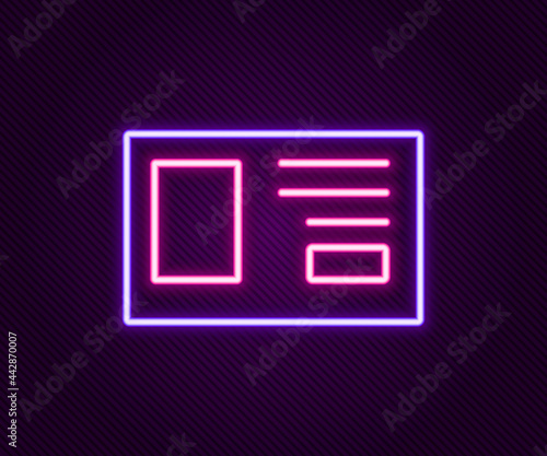 Glowing neon line Identification badge icon isolated on black background. It can be used for presentation, identity of the company, advertising. Colorful outline concept. Vector