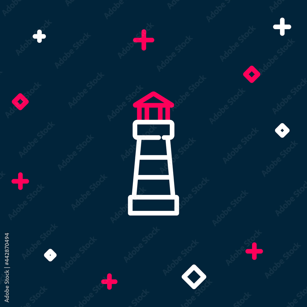 Line Lighthouse icon isolated on blue background. Colorful outline concept. Vector