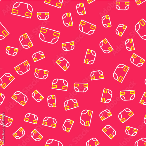 Line Baby absorbent diaper icon isolated seamless pattern on red background. Vector