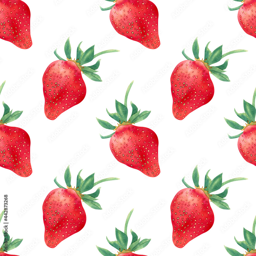 Watercolor strawberry pattern. Summer background with sweet ripe berries for textile and decor Watercolor strawberry pattern. Summer background with sweet ripe berries for textile and decor
