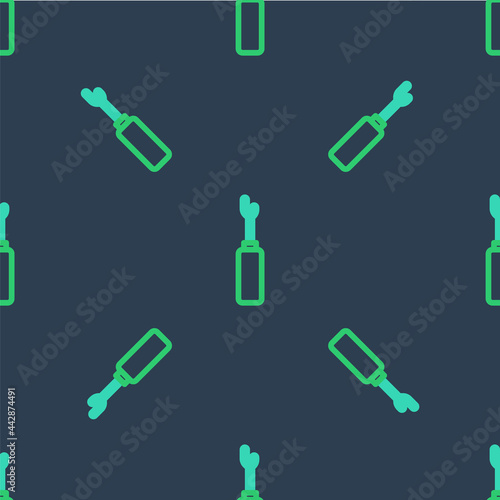 Line Awl tool with wooden handle icon isolated seamless pattern on blue background. Work equipment tailor industry. Vector