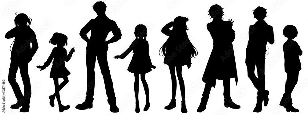 Fototapeta premium Full body silhouette illustration of cartoon-style character