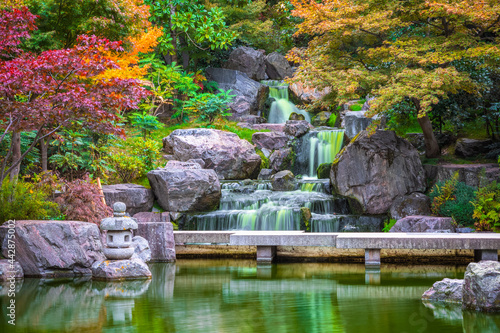 Long exposure, waterfall in Kyoto garden in Holland park in London, England photo