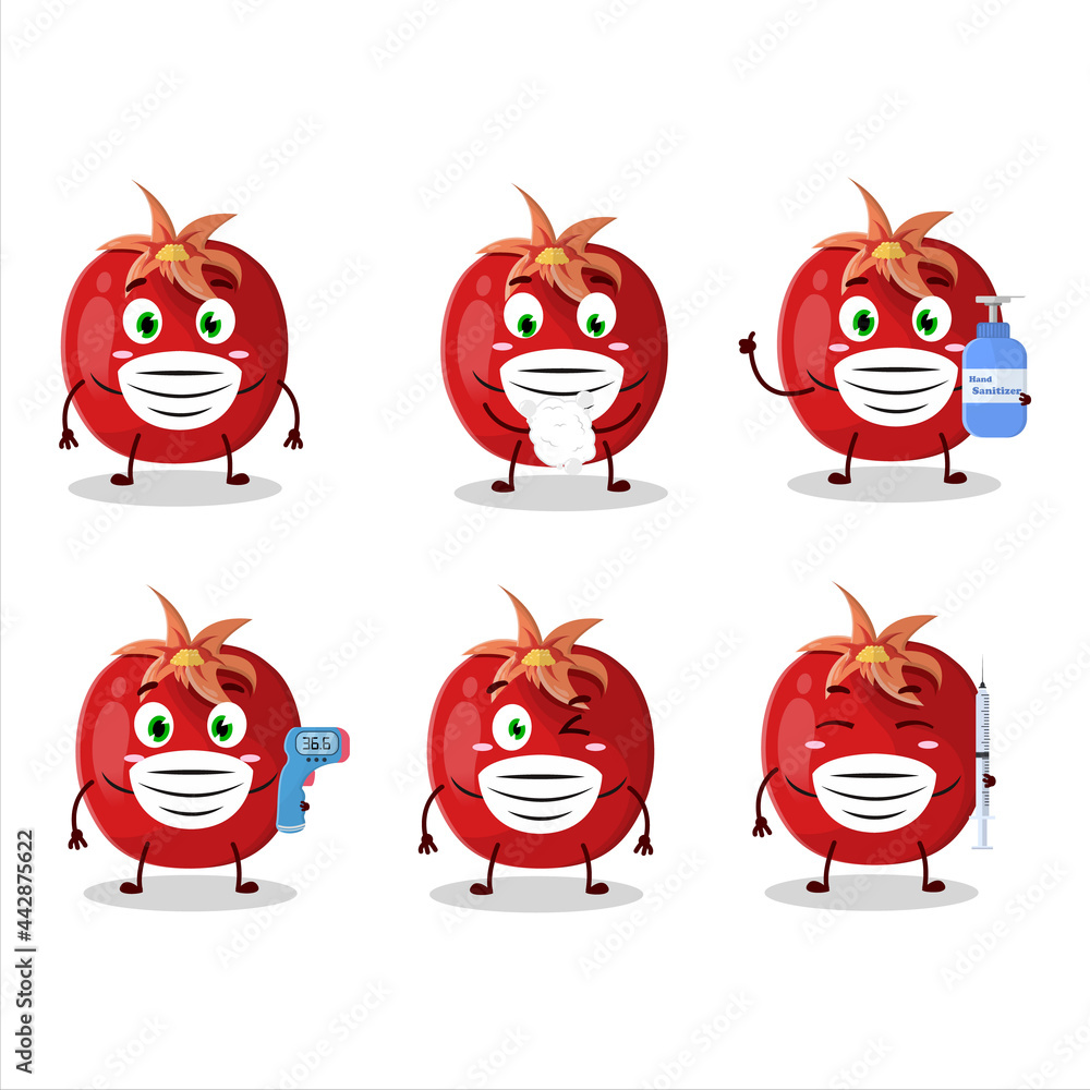 A picture of pomegranate cartoon design style keep staying healthy during a pandemic