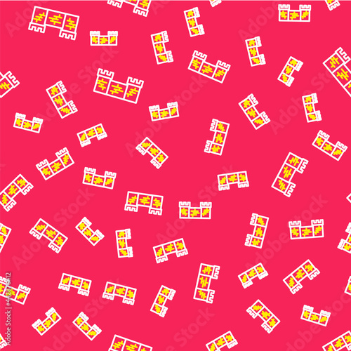 Line Great wall of China icon isolated seamless pattern on red background. Vector
