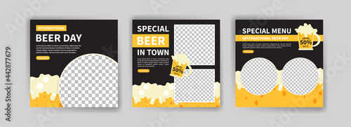 International Beer Day. Social media post template for digital marketing and promotion of food and drink sales. culinary advertisement. Offer social media banners.