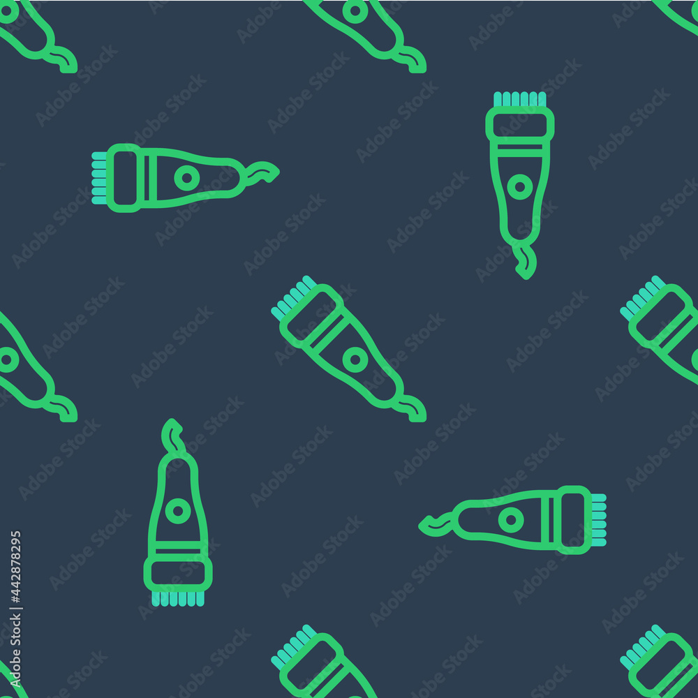 Line Electrical hair clipper or shaver icon isolated seamless pattern on blue background. Barbershop symbol. Vector