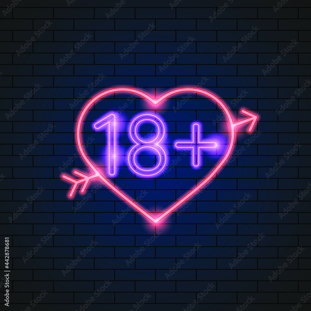 Abstract Sex Shop Heart Adult Toys Neon Light Electric Lamp Background Vector Design Style Signage Advertising Design Template Logo Logotype Symbol Sign
