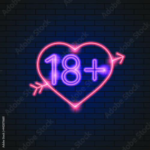 Abstract Sex Shop Heart Adult Toys Neon Light Electric Lamp Background Vector Design Style Signage Advertising Design Template Logo Logotype Symbol Sign