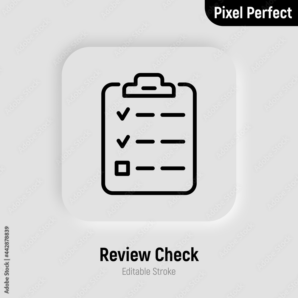Checklist thin line icon. Sheet with check marks on clipboard. Planning, questionnaire. Pixel perfect, editable stroke. Vector illustration. Checklist thin line icon. Sheet with check marks on clipboard. Planning, questionnaire. Pixel perfect, editable stroke. Vector illustration.