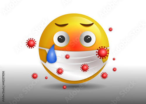sad face emoji with medical mask avoiding virus