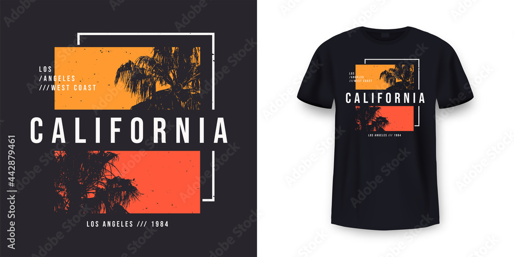 © Yevhenii - California, Los Angeles t-shirt design. T shirt print design with palm tree. T-shirt design with typography and tropical palm tree for tee print, apparel and clothing