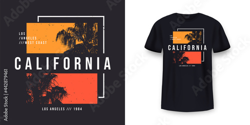 California, Los Angeles t-shirt design. T shirt print design with palm tree. T-shirt design with typography and tropical palm tree for tee print, apparel and clothing