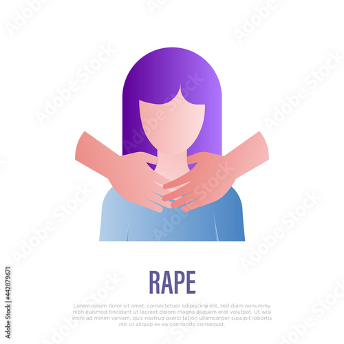 Victim of violence. Rape. Man hands strangle woman by neck. Abuser. Aggressive behavior. Gradient icon. Vector illustration.