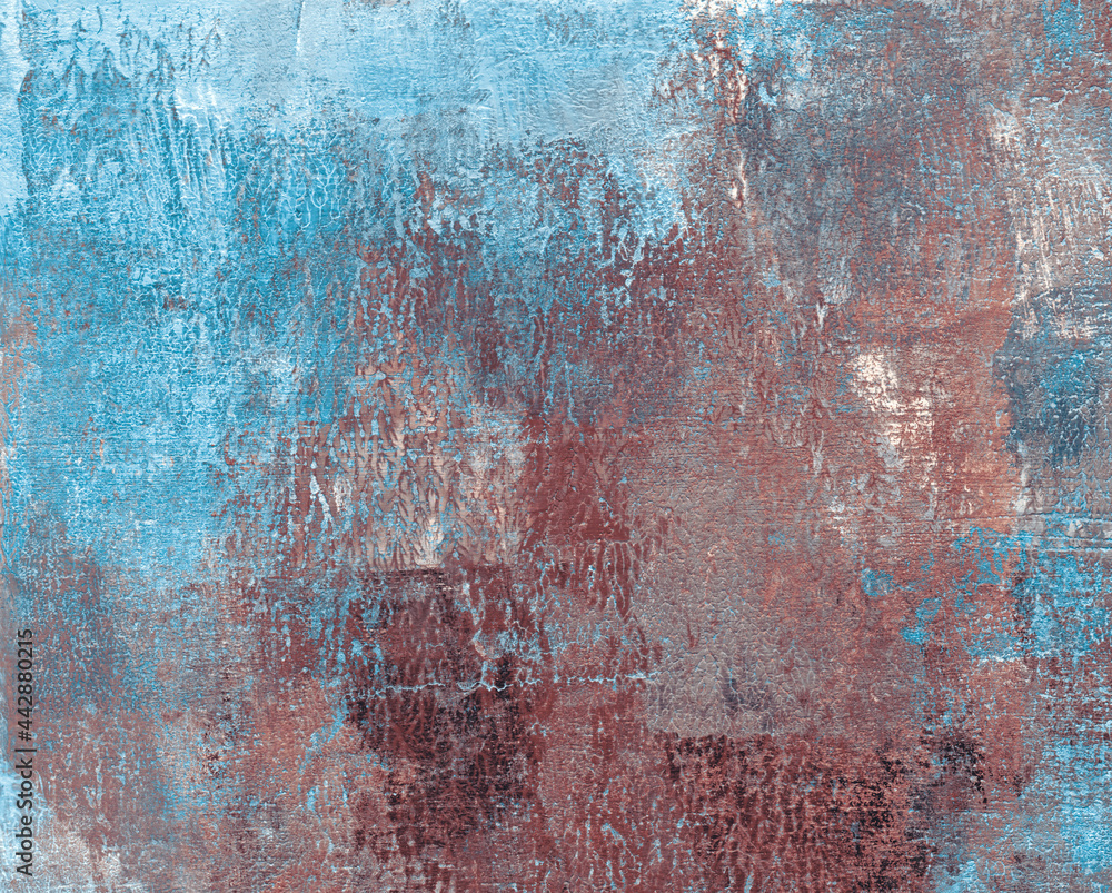 Modern art. Versatile artistic backdrop for creative design projects: posters, banners, cards, websites, magazines, wallpapers. Raster image. Unusual hand painted texture.  Blue and brown colours.