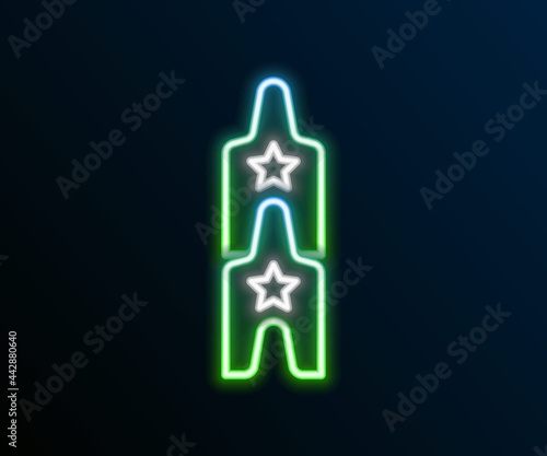 Glowing neon line Boat swing icon isolated on black background. Childrens entertainment playground. Attraction riding ship, swinging boat. Amusement park. Colorful outline concept. Vector
